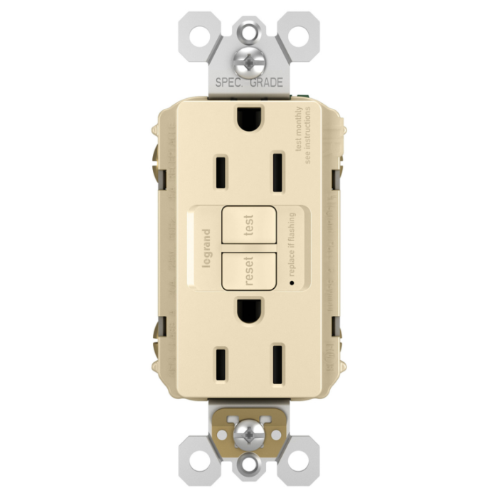 Pass & Seymour radiant® Tamper-Resistant 15A Duplex Self-Test GFCI Receptacles with SafeLock® Protection, Ivory