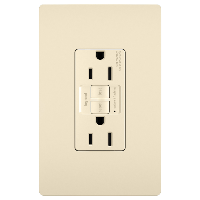 Pass & Seymour radiant® Tamper-Resistant 15A Duplex Self-Test GFCI Receptacles with SafeLock® Protection, Light Almond