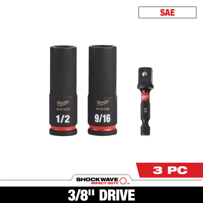 Milwaukee 3PC SHOCKWAVE™ Impact Duty 3/8" Drive SAE Deep 6 Point Socket Set