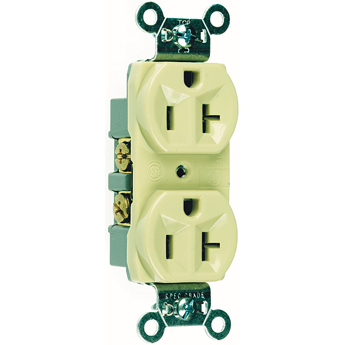 Pass & Seymour 20A 125V Commercial Spec-Grade Duplex Receptacle, Side Wire, Ivory