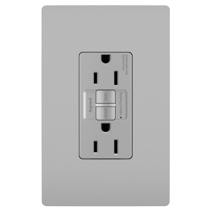Pass & Seymour radiant® 15A Duplex Self-Test GFCI Receptacles with SafeLock® Protection, Gray