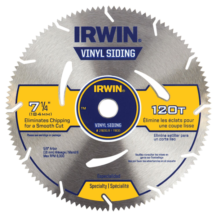 IRWIN Marathon Vinyl Siding Corded Circular Saw Blade, 7 1/4-Inch, 120T