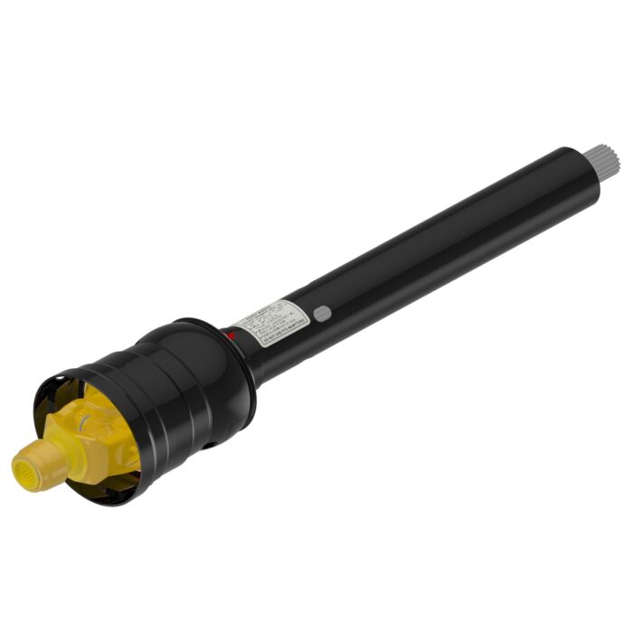 Weasler 5-80 series CV wide angle universal joint and shaft with guard with 1 3/8-21 spline, auto-lok connection and 1 11/16-20 spline, telescoping connection