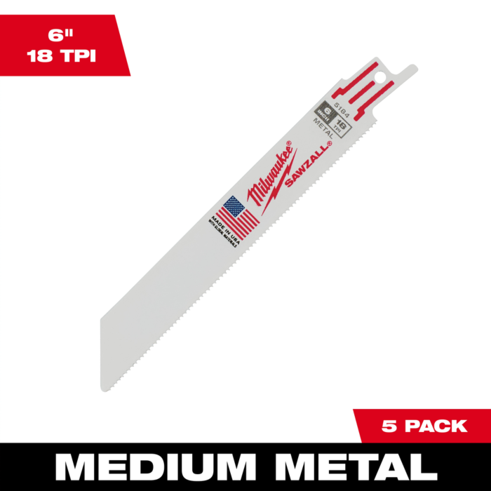 Milwaukee 6" 18 TPI SAWZALL® Blade for Medium Metal (5 PK)