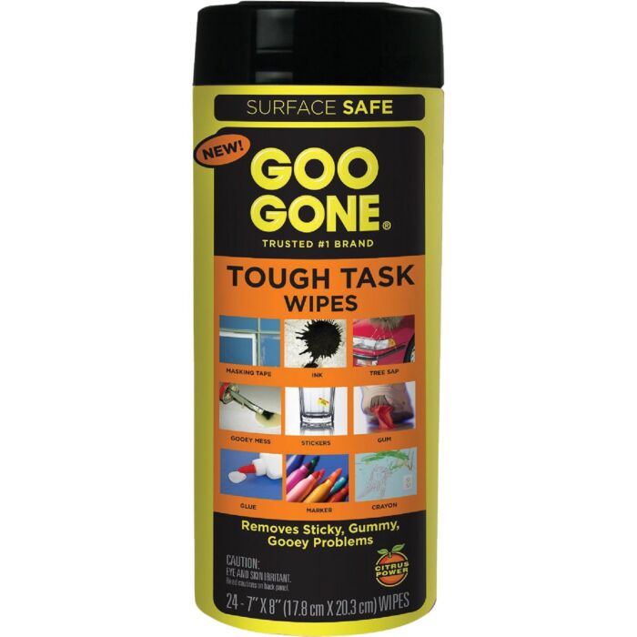 Goo Gone Tough Task Citrus 3-1/4 In. x 3-1/4 In. Multi-Purpose Wipes (24-Count)
