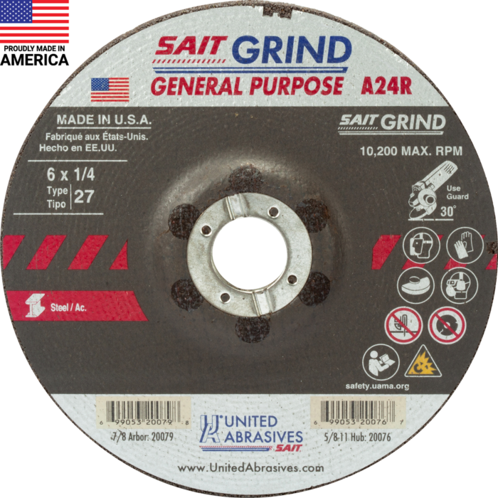 United Abrasives 20079 A24R General Purpose/Long Life Grinding Wheel (Type 27/Depressed Center) 6" x 1/4" x 7/8", 25-Pack