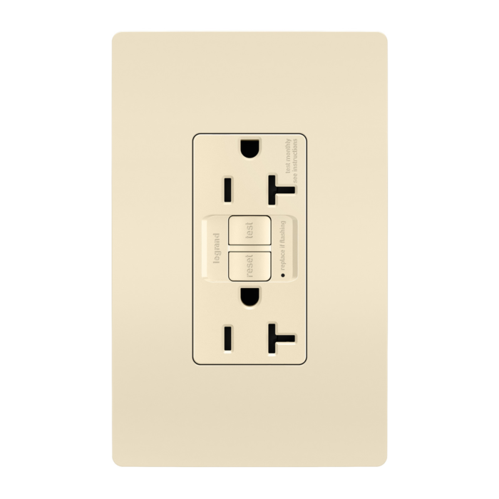 Pass & Seymour radiant® Tamper-Resistant 20A Duplex Self-Test GFCI Receptacle with SafeLock® Protection, Light Almond