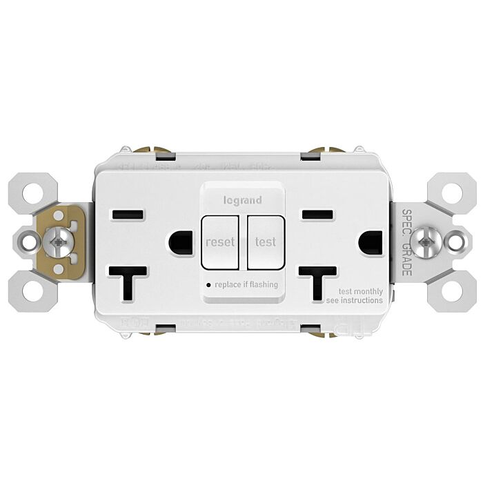 Pass & Seymour radiant® Tamper-Resistant 20A Duplex Self-Test GFCI Receptacle with SafeLock® Protection, White
