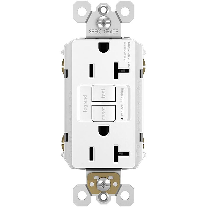 Pass & Seymour radiant® 20A Duplex Self-Test GFCI Receptacles with SafeLock® Protection, White