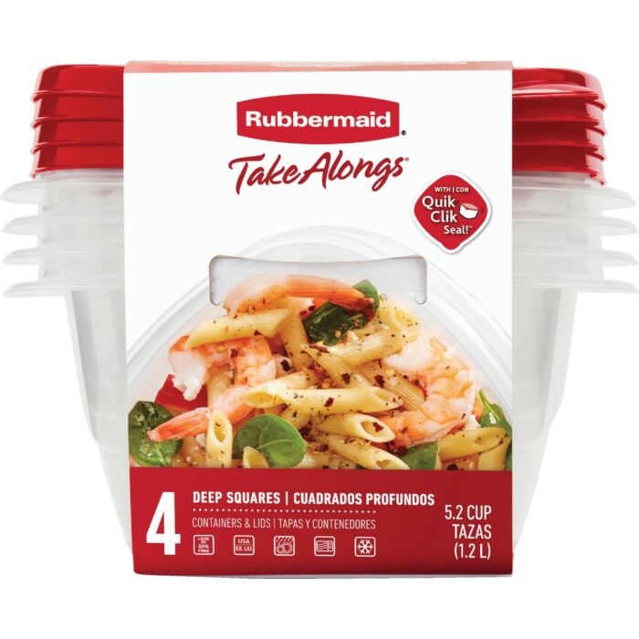 Rubbermaid TakeAlongs Square Food Storage Container with Lids (4pk) 5.2 cup