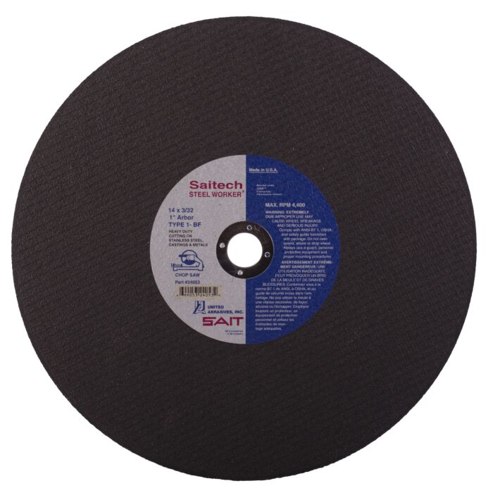 United Abrasives  24053 Saitech Steel Worker® Premium Performance Chop Saw Wheels 14" x 3/32" x 1", 1-Pack
