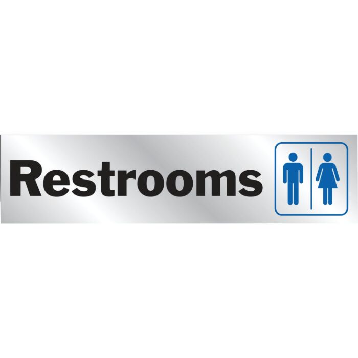 Hy-Ko 2x8 Brushed Aluminum Sign, Restroom