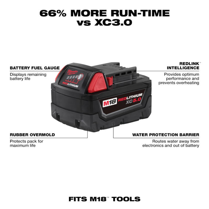 Milwaukee M18 REDLITHIUM XC 5.0Ah Extended Capacity Battery Pack