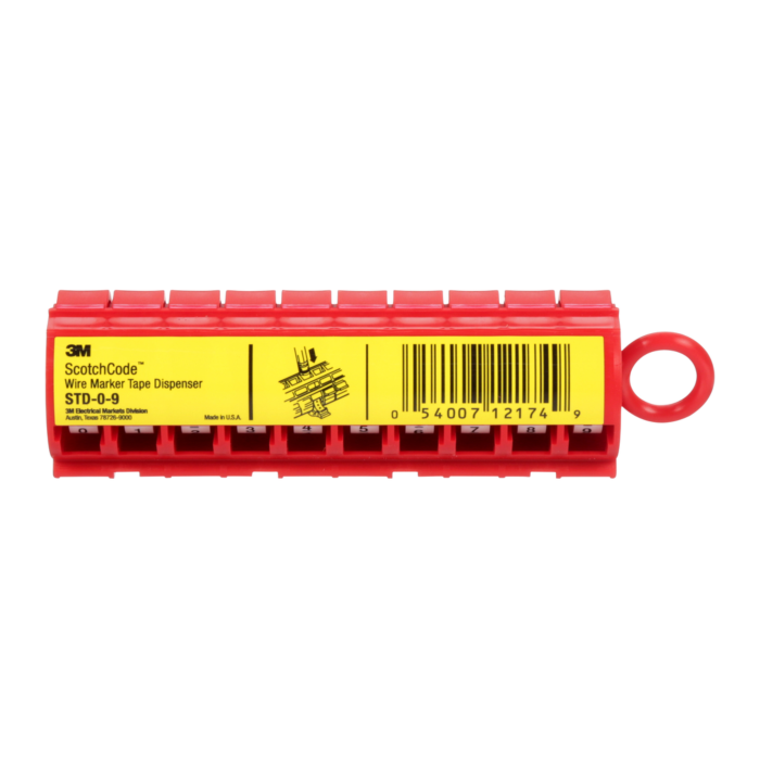 3M ScotchCode Wire Marker Tape Dispenser with Tape STD-0-9, compact design for easy handling,