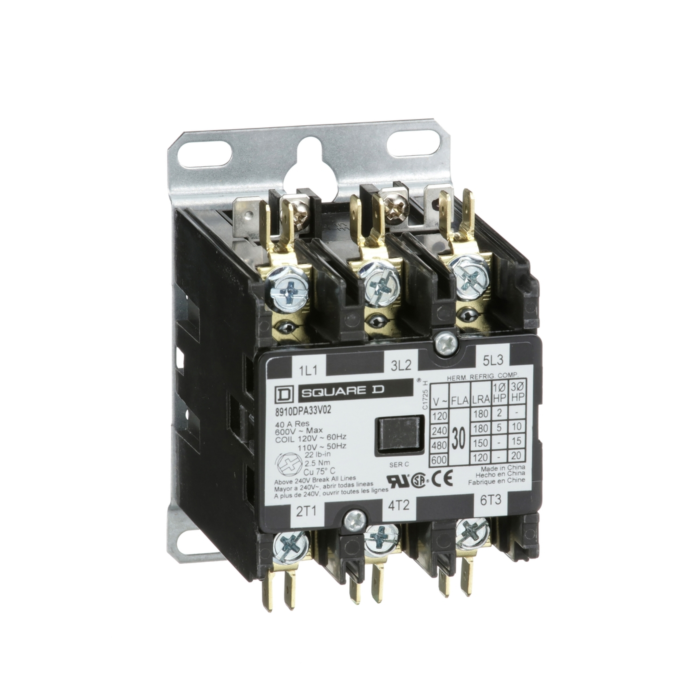Schneider Electric Contactor, Definite Purpose, 30A, 3 pole, 20HP at 575VAC, 3 phase, 110/120VAC 50/60Hz coil, open