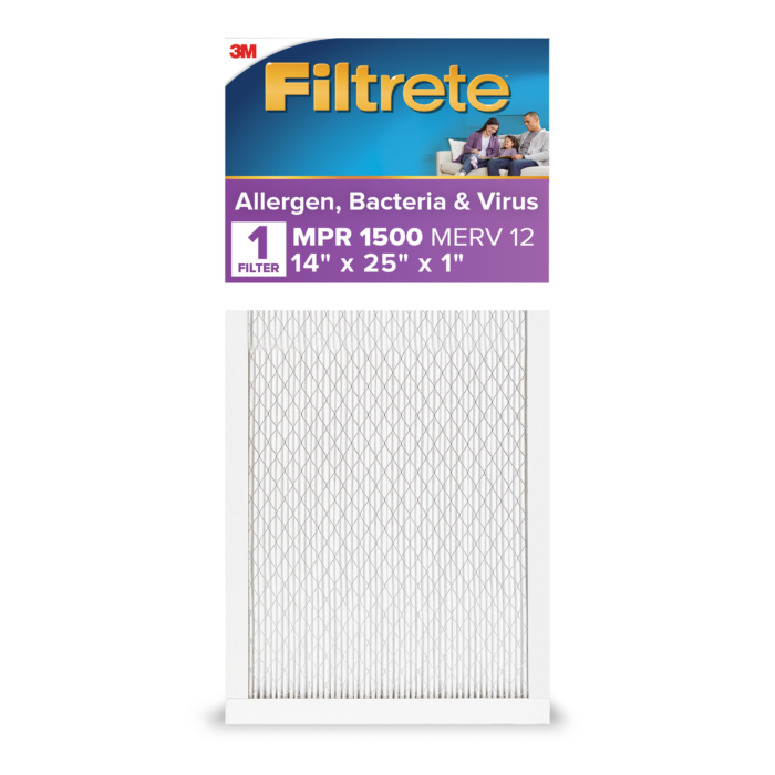 3M Filtrete™ Allergens, Bacteria & Viruses Air Filter 1500 MPR 2004-4, 14 in x 25 in x 1 in (35.5 cm x 63.5 cm x 2.5 cm)