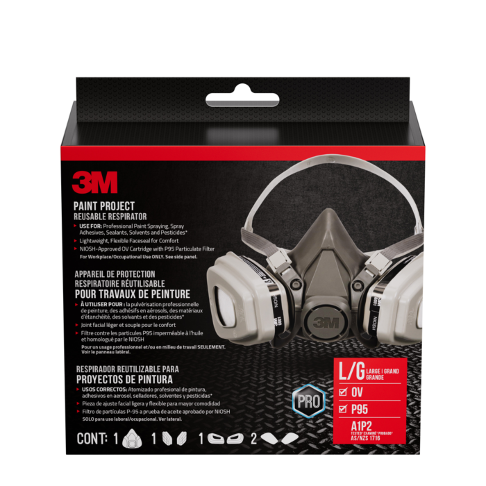 3M ™ Paint Project Reusable Respirator 6311P1-DC, OV/P95, Large, 1-Fcpc, 1-pr of 6001 Crtdgs, 2-pr 5P71 Fltrs, 1-pr of 501 Rtnrs
