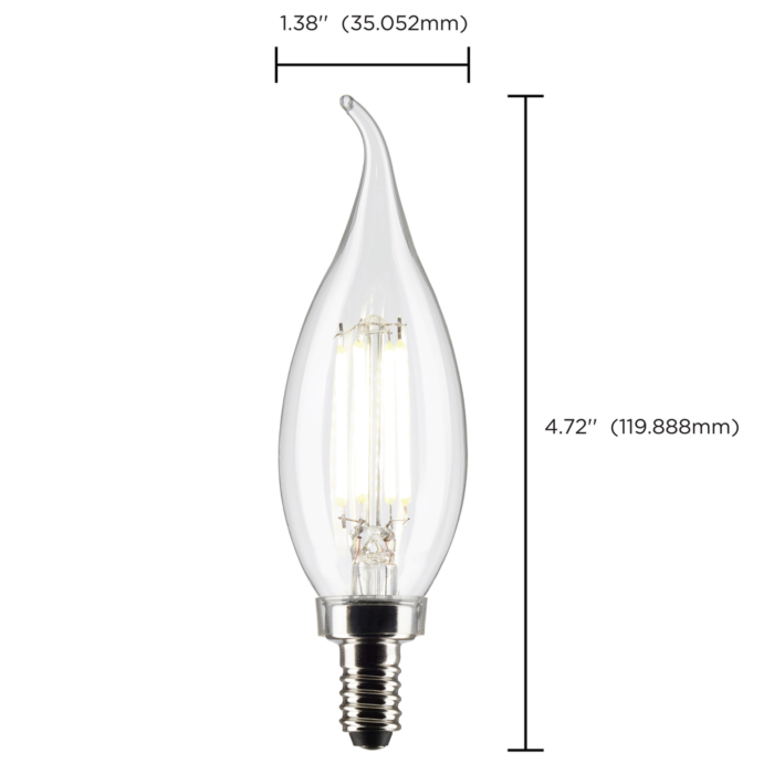 Satco 4 Watt CA10 LED Filament - Clear - Candelabra Base - 2700K - 350 Lumens - 120 Volt - 2-Pack