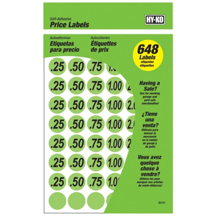 HY-KO Price Labels 3/4" Green  648pc