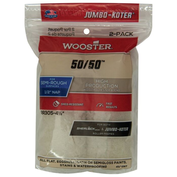 WOOSTER 50/50 Lambs Wool/Polyester Roller Cover - 4-1/2 in. x 1/2 in. Nap
