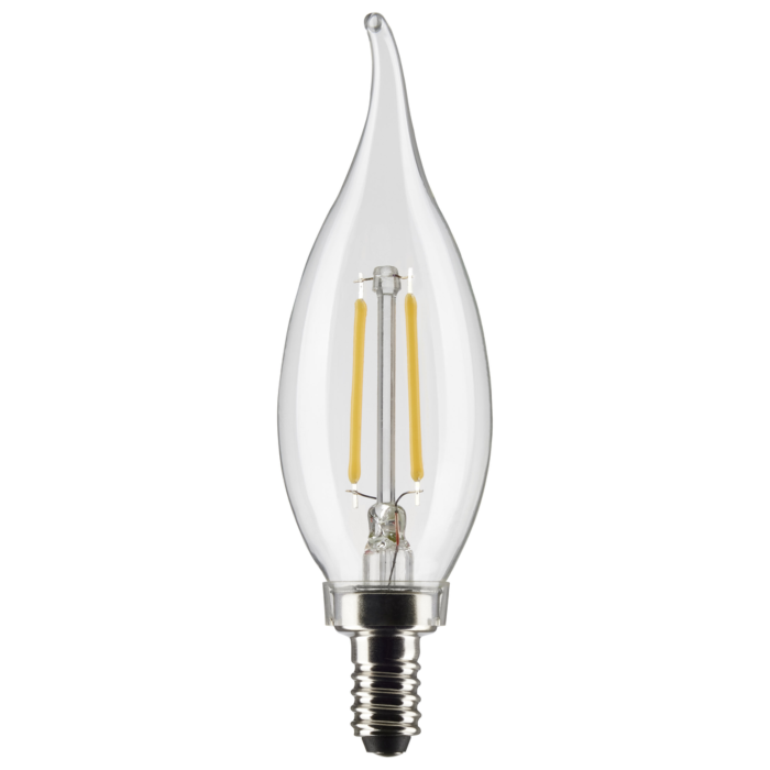 Satco 3 Watt CA10 LED Filament - Clear - Candelabra Base - 2700K - 200 Lumens - 120 Volt - 2-Pack