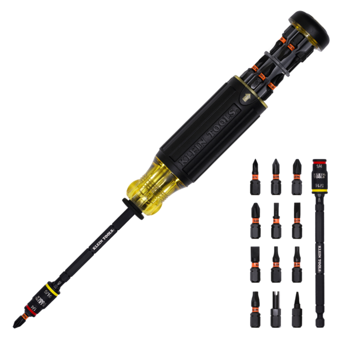 Klein Tools 14-in-1 HVAC Adjustable-Length Impact Screwdriver with Flip Socket