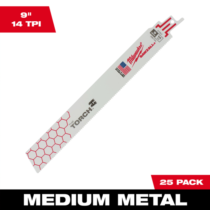 Milwaukee 9" 14 TPI TORCH™ SAWZALL® Blade for Medium Metal (25 PK)
