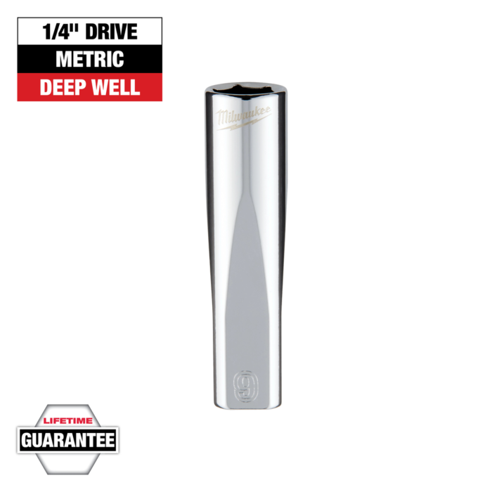 Milwaukee 1/4" Drive 9mm Metric Deep Socket with FOUR FLAT™ Sides