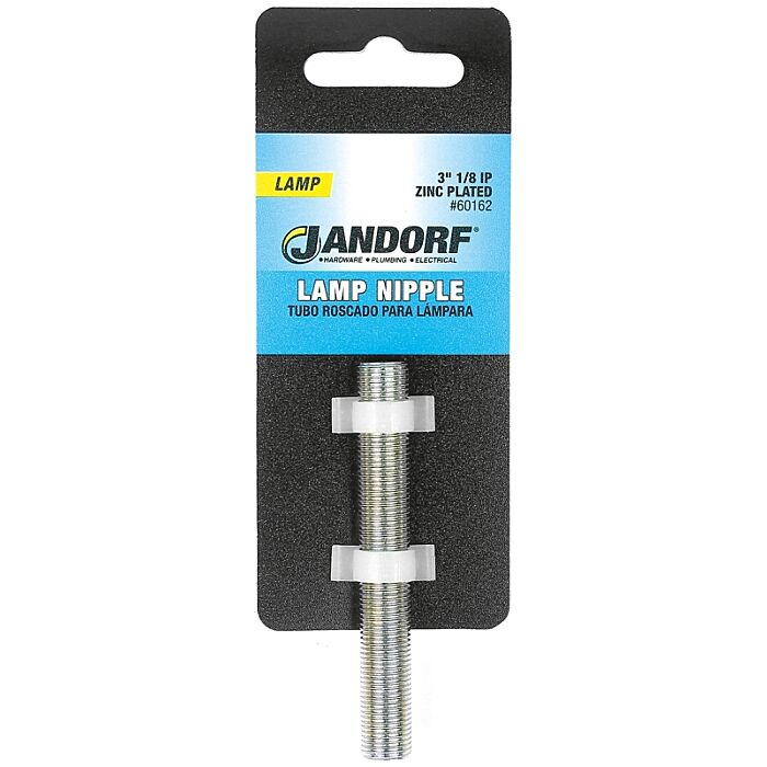 Jandorf 60162 Lamp Nipple, 3 in L Dimensions, Specifications: 1/8 in IP Thread, Zinc