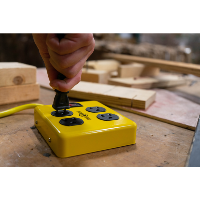 Brennenstuhl 1081071 - Powerblock Bloque del Cuchillo con 4 Compartimentos con Tapa abatible, Amarillo