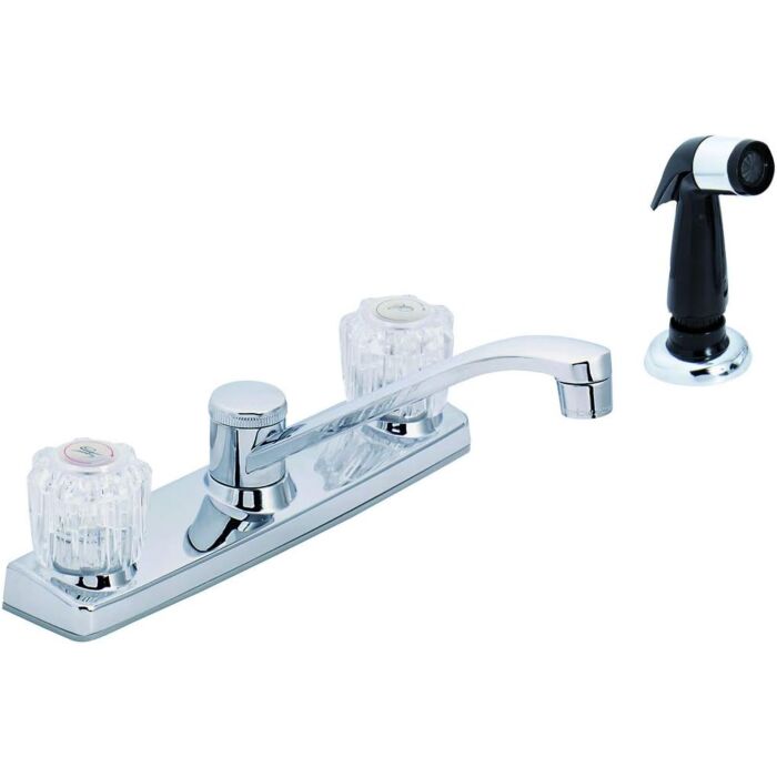 EZ-FLO Acrylic Plastic Chrome Low-Spout Kitchen Faucet with BlackSide Spray