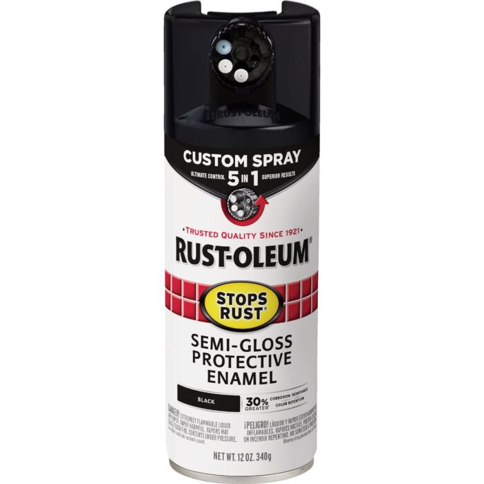 Rust-Oleum Stops Rust 5-in-1 Protective Enamel Spray Paint (Semi-Gloss - Black) 12 oz