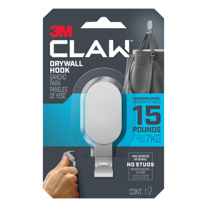 3M CLAW™ Drywall Hooks 3DH15SLV-1ES, 15lb, Silver, 1 ct
