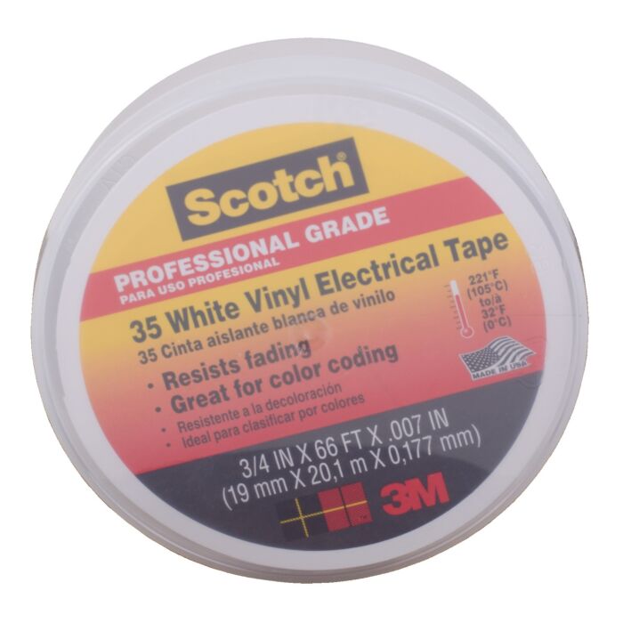 3M Scotch® #35 Electrical Tape, 10828-DL-2W, 0.75 in x 66 ft x 7 mil, White, 10/case