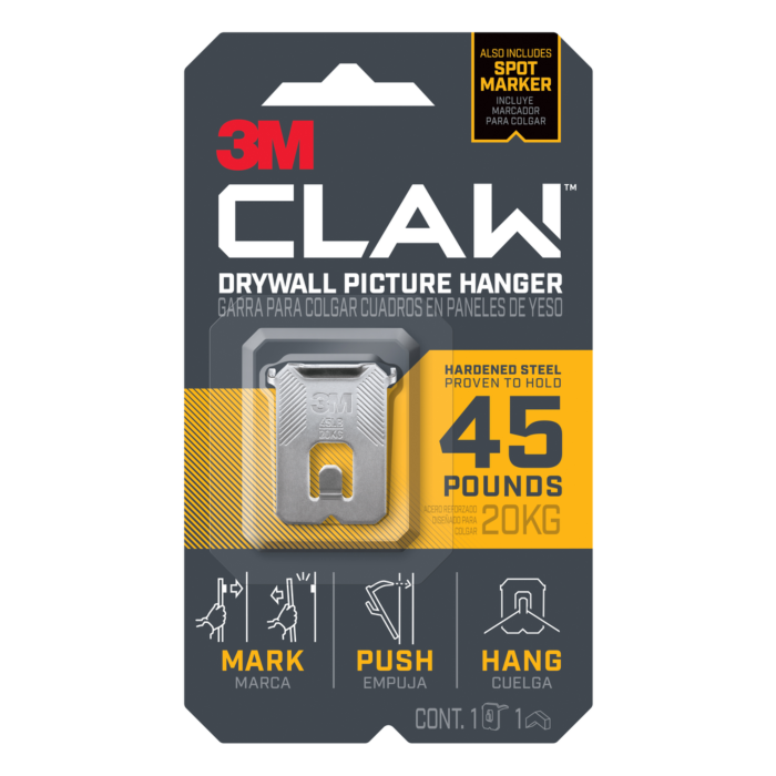 3M CLAW™ Drywall Picture Hanger 45 lb with Temporary Spot Marker 3PH45M-1ES, 1 hanger, 1 marker