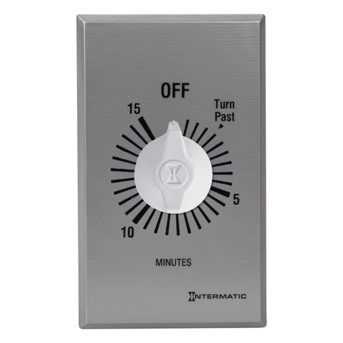 Intermatic Spring Wound Countdown Timer, Commercial, 125-277 VAC, 50/60 Hz, DPST, 15 Minute Max, Without Hold, Silver