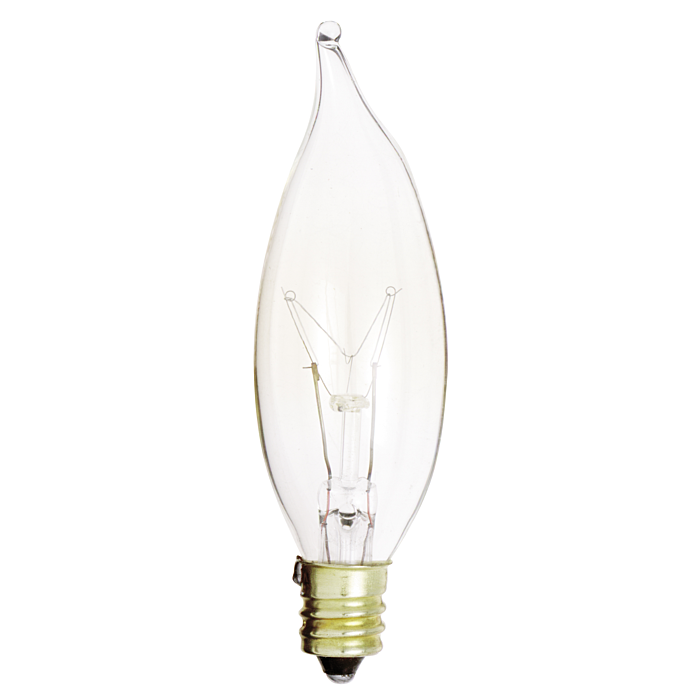 Satco 15 Watt CA8 Incandescent - Clear - 1500 Average rated hours - 100 Lumens - Candelabra base - 120 Volt - 2-Card