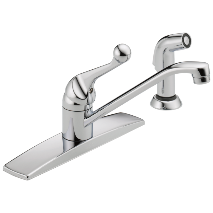 Delta Faucet Delta 134 / 100 / 300 / 400 Series: Single Handle Kitchen Faucet With Spray - Single Handle Lever - Chrome