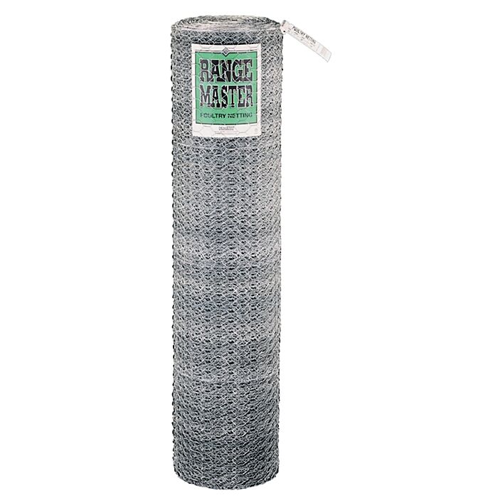 Rangemaster 6432 Poultry Netting, 50 ft L, 72 in W, 20 ga Gauge, Hexagonal Mesh, 1 in Mesh, Steel, Galvanized