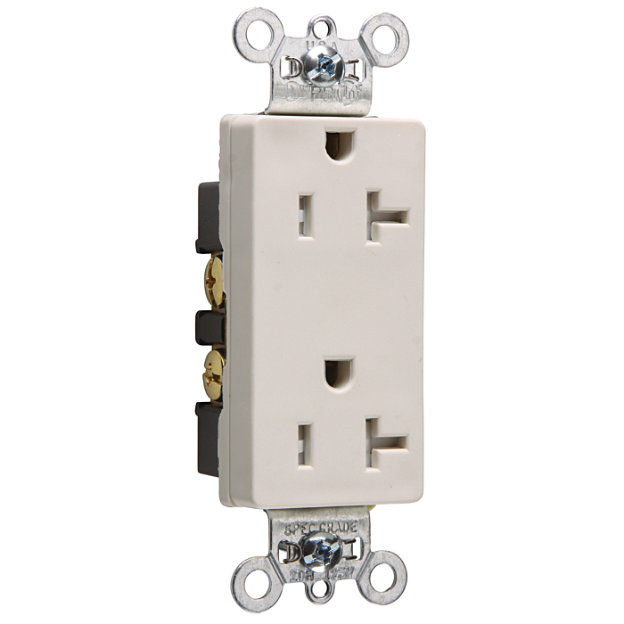 Pass & Seymour 20A 125V Spec-Grade Tamper-Resistant Decorator Duplex Receptacle, Side Wire, Light Almond