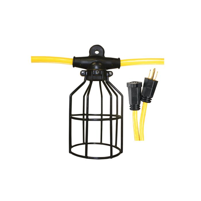 Voltec Power and Lighting 100 ft 150 W Temporary Work Light String with Metal Cages