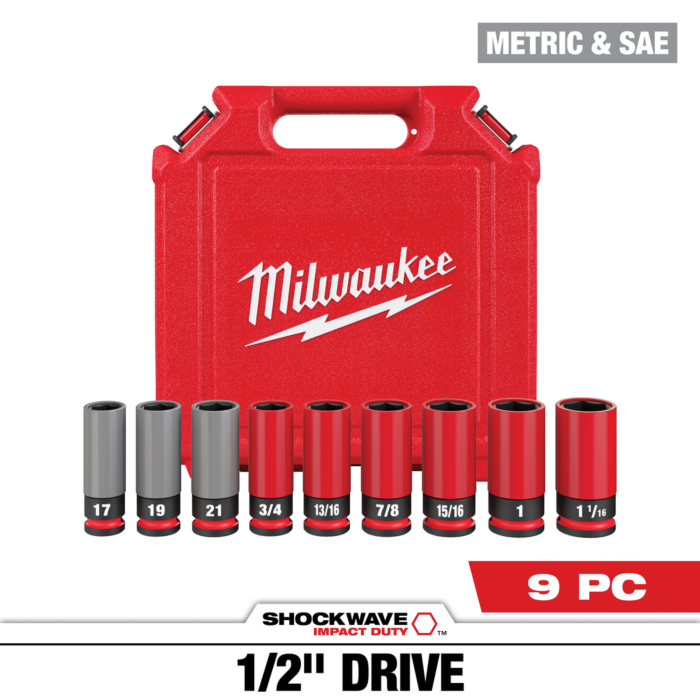 Milwaukee SHOCKWAVE™ Impact Duty 1/2 Drive SAE & Metric 9PC Lug Nut Wheel Socket Set