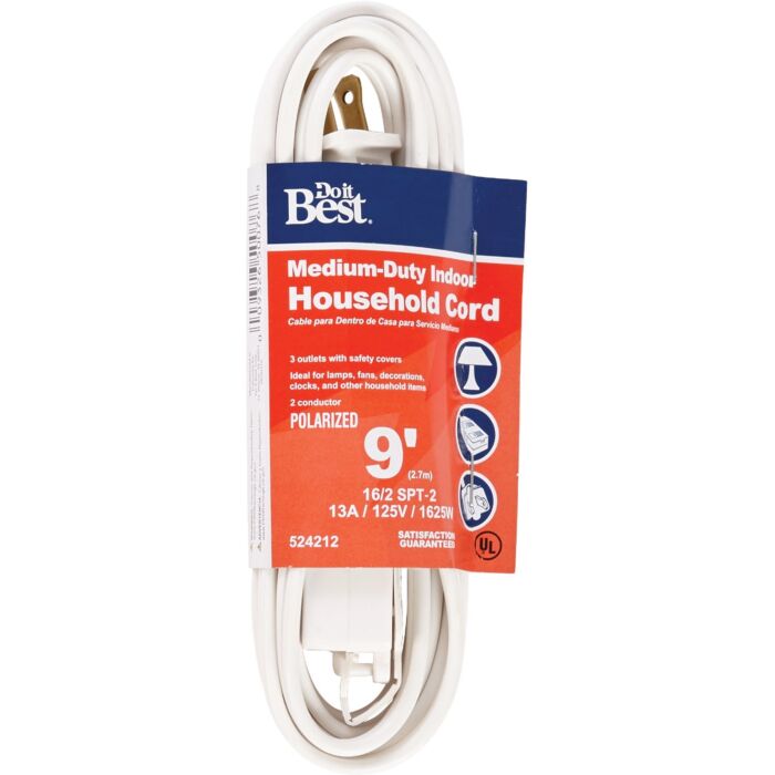 Do it Best 9 Ft. 16/2 White Cube Tap Extension Cord