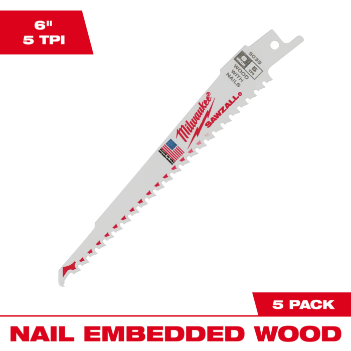 Milwaukee 6" 5 TPI SAWZALL® Blade for Wood with Nails (5 PK)