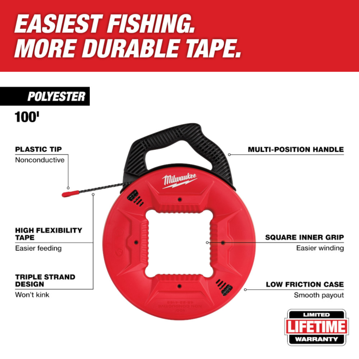 Milwaukee 100 Ft. Polyester Fish Tape with Non Conductive Tip