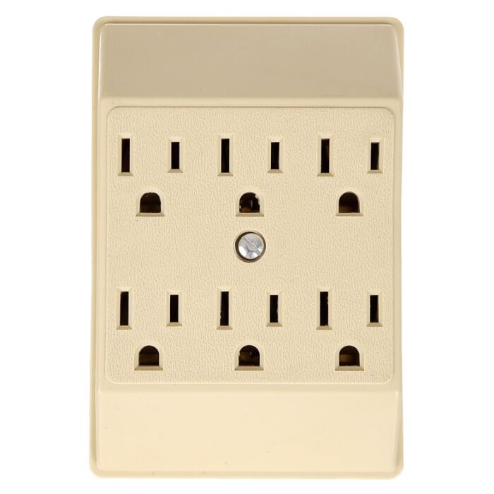 Eaton Wiring Devices C1146V Outlet Adapter, 2 -Pole, 15 A, 125 V, 6 -Outlet, NEMA: NEMA 5-15R, Ivory