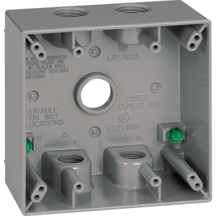 Bell Southwire Dual Gang 1/2 In. 5-Hole Gray Weatherproof Junction Box