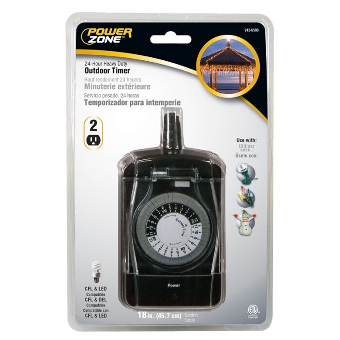 PowerZone 15A 125V 1875W 2-Outlet Electromechanical Timer