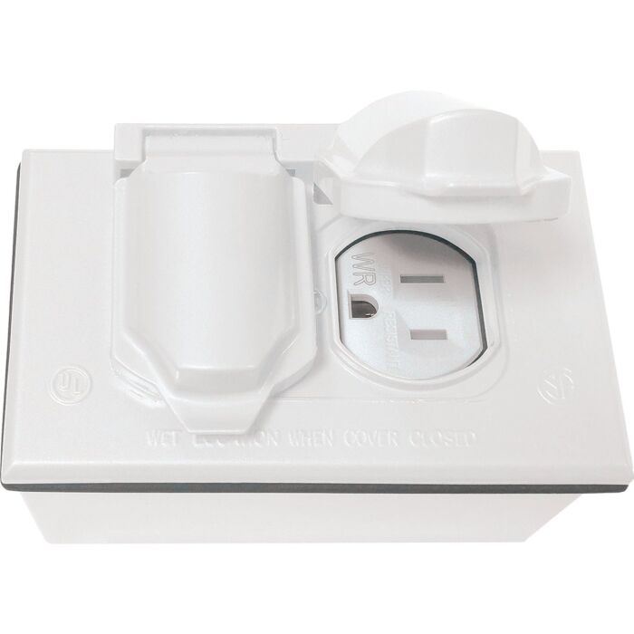 Southwire 1-Gang Horizontal Weatherproof Duplex Device & Junction Box w/ Covers (White)