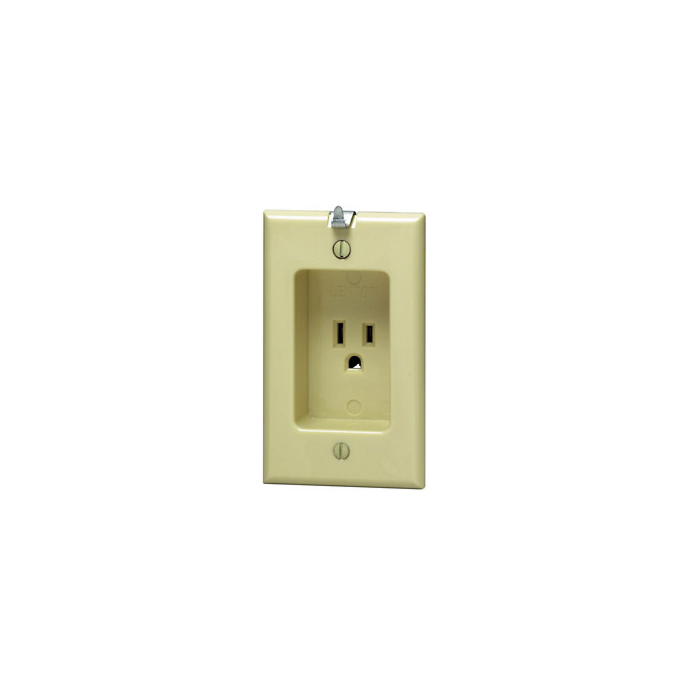 Leviton 15 Amp, 1-Gang Recessed Single Outlet/Receptacle with Wall Decor Hanger Hook (Ivory)